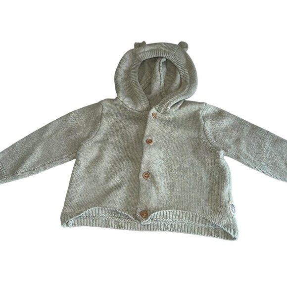 Rabbit + Bear Organic by Emily & Oliver Baby Girl Cardigan 6-9M Tan Cotton - Picture 1 of 8